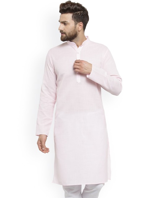 

TREEMODA Men Pink Solid Straight Linen Kurta