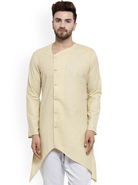 

TREEMODA Men Beige Solid Asymmetric Straight Linen Kurta