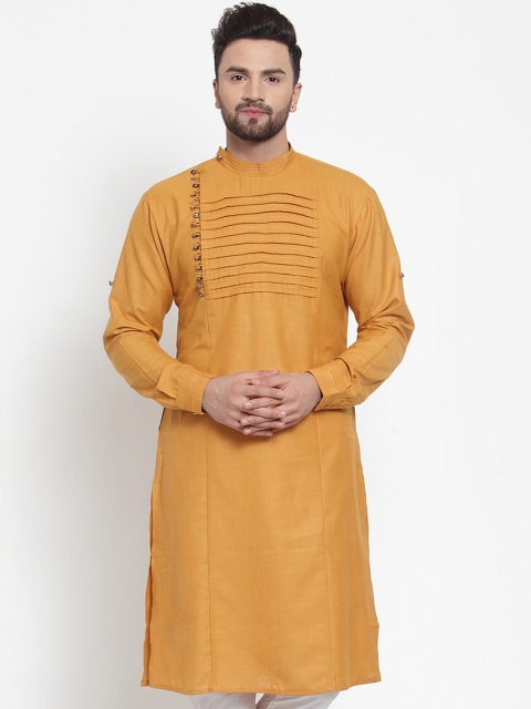 

TREEMODA Men Mustard Yellow Linen Straight Kurta