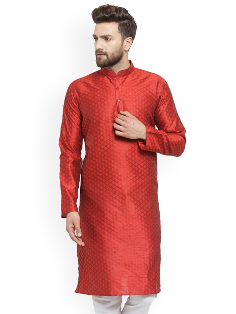 

TREEMODA Men Red Brocade Kurta