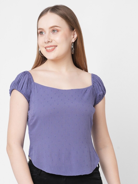 

MISH Women Blue Solid Square Neck Puff Sleeves Top