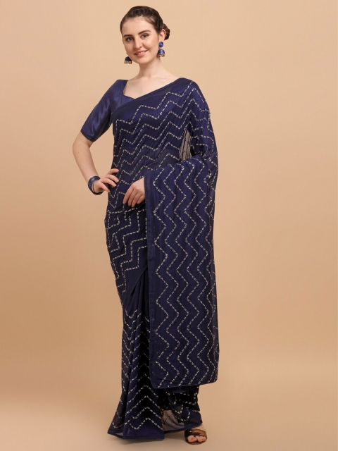 

Amrutam Fab Navy Blue Sequinned Saree With Blouse Piece