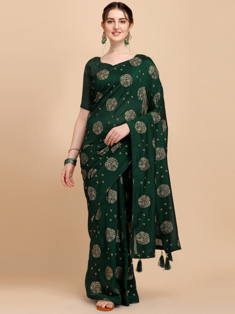 

Amrutam Fab Green Floral Silk Blend Ready to Wear Saree