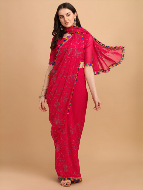 

Amrutam Fab Pink Floral Pure Georgette Saree