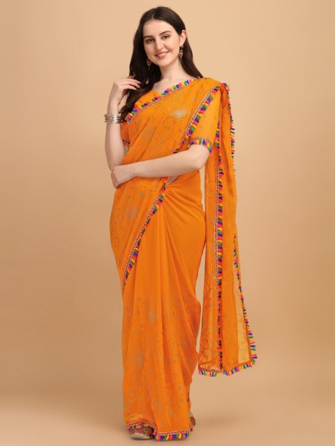 

Amrutam Fab Mustard Floral Pure Georgette Saree