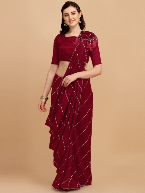 

Amrutam Fab Maroon Leheriya Silk Blend Saree