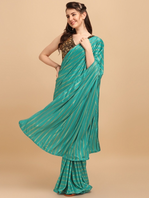 

Amrutam Fab Sea Green Striped Saree
