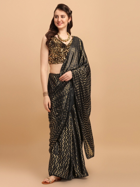 

Amrutam Fab Black & Gold-Toned Embellished Saree