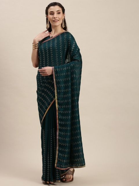 

Amrutam Fab Green & Gold-Toned Ethnic Motifs Silk Blend Saree
