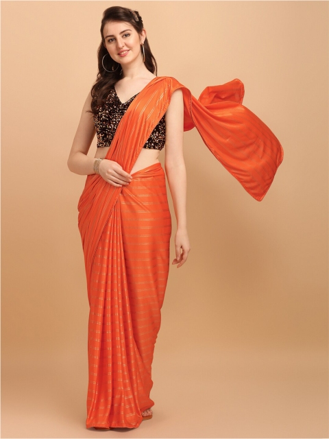 

Amrutam Fab Orange & Gold-Toned Striped Saree