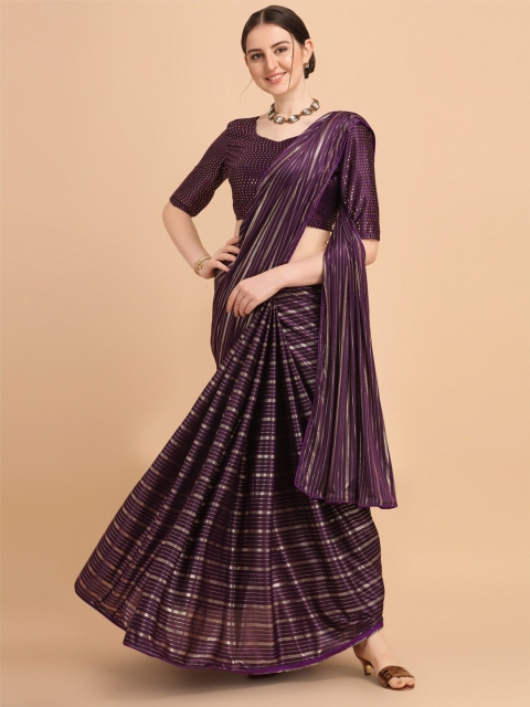 

Amrutam Fab Purple & Gold-Toned Striped Zari Art Silk Saree