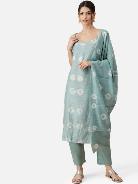 

VredeVogel Women Blue Bandhani Printed Kurta with Trouser & With Dupatta