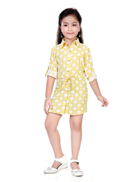 

Hunny Bunny Printed Polka Dots Shirt Dress, Yellow