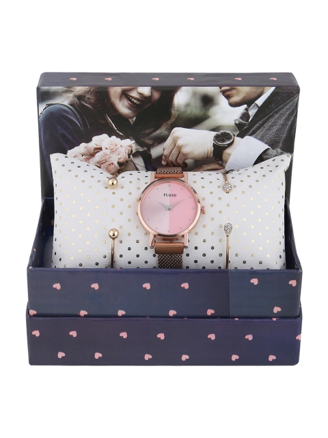 

FLUID Women Rose-Coloured & Gold-Toned Watch With Bracelets Gift Set