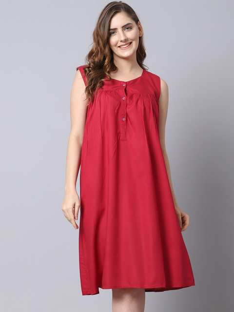 

Shararat Maxi Sleeveless Front Buttons Nightdress, Red