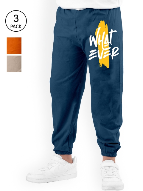 

KYDA KIDS Boys Pack Of 3 Typography Printed Cotton Joggers, Orange