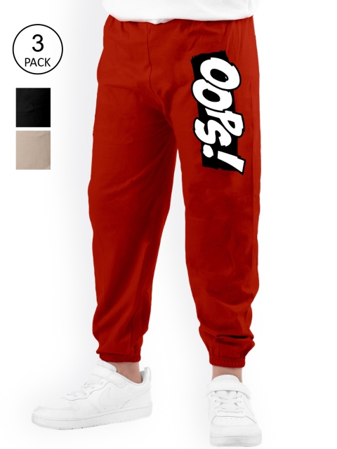 

KYDA KIDS Boys Pack Of 3 Printed Cotton Joggers, Red