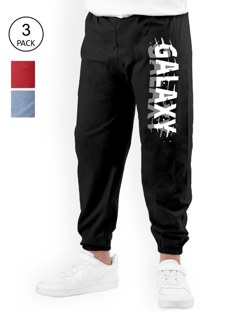 

KYDA KIDS Boys Pack Of 3 Typography Printed Cotton Joggers, Red