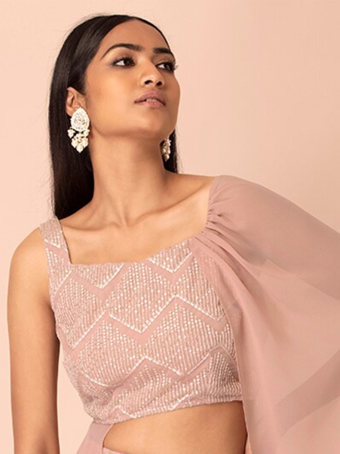 

INDYA Women Pink Sequined Blouson Crop Top