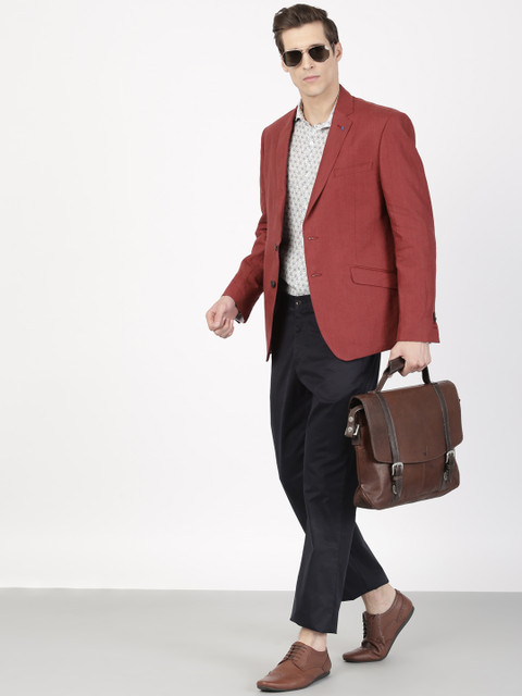 

SIMON CARTER LONDON Red Linen Single-Breasted Slim Fit Formal Blazer
