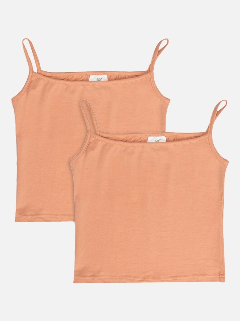 

Growing Tree Pack Of 2 Girls Solid Cotton Anti Microbial & Bio-washed Camisoles, Peach