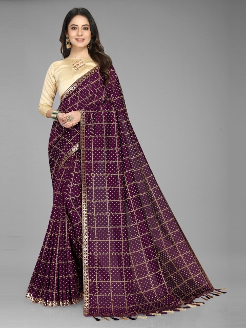 

Mitera Purple & Gold-Toned Bandhani Pure Crepe Saree