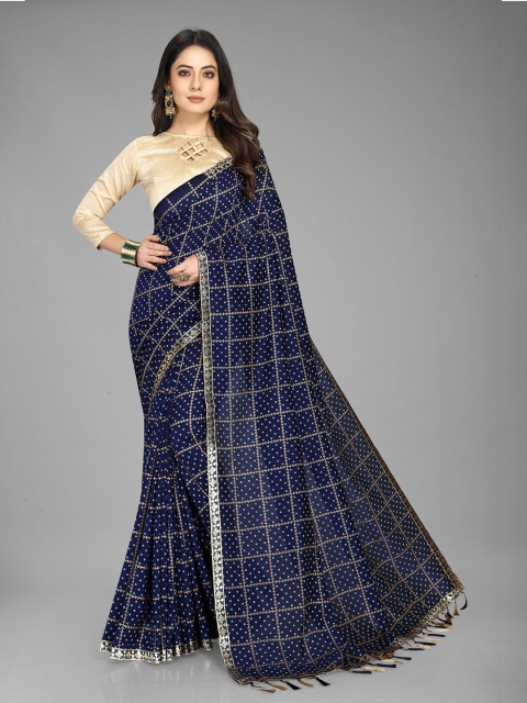 

Mitera Blue & Gold-Toned Bandhani Pure Crepe Heavy Work Bandhani Saree
