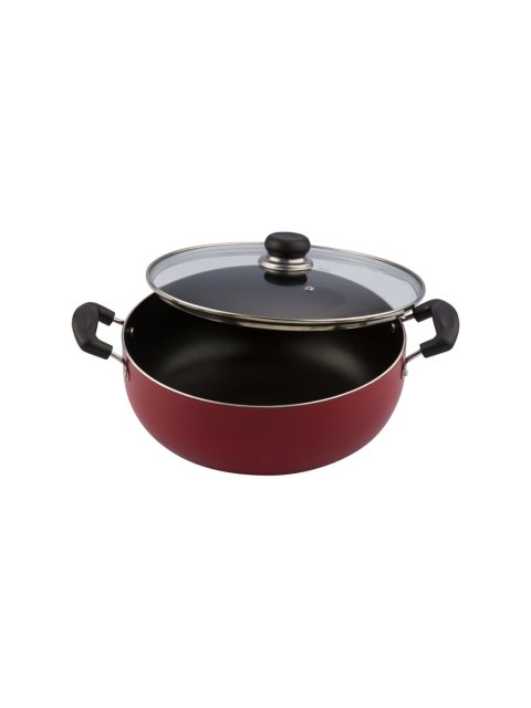 

Vinod Red Solid Non-Stick Kadai With Lid 2 Ltr