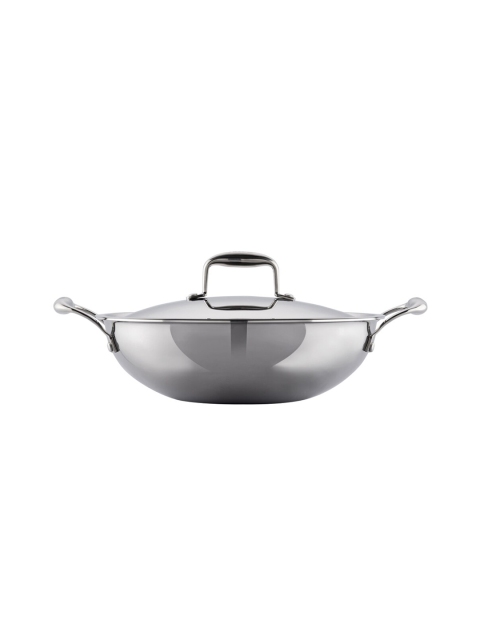 

Vinod Silver-Toned Solid Triply Induction Friendly Stainless Steel Extra Deep Kadhai With Lid