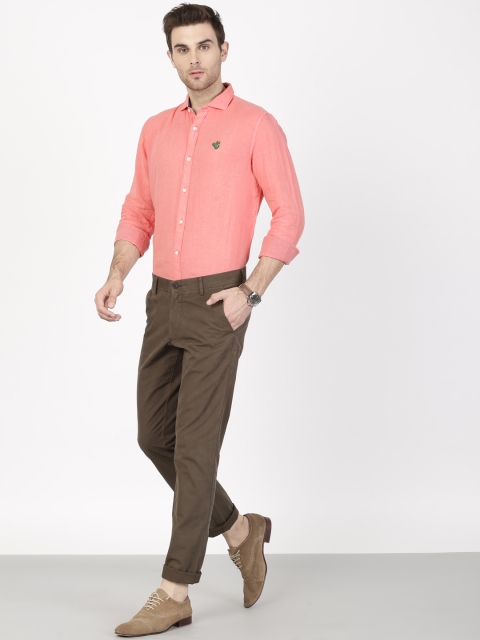 

SIMON CARTER LONDON Men Peach-Coloured Modern Regular Fit Casual Linen Shirt