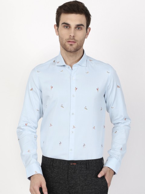 

SIMON CARTER LONDON Men Blue Slim Surfing Jacquard Formal Shirt