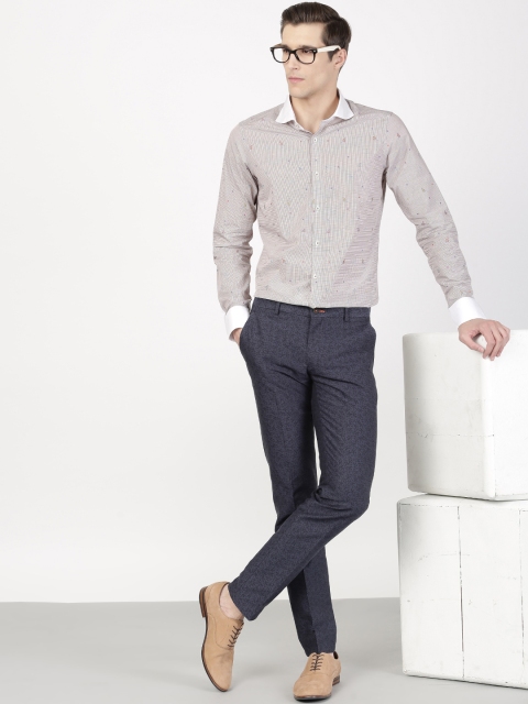 

SIMON CARTER LONDON Men Brown & Off-White Slim Banker Collar Floral Formal Shirt