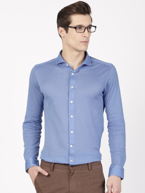 

SIMON CARTER LONDON Men Blue Slim Printed Knitted Casual Shirt