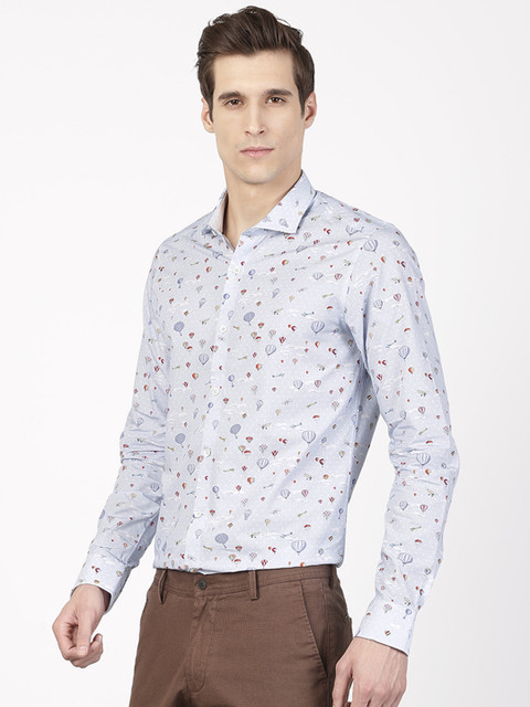 

SIMON CARTER LONDON Men Blue Slim Air Balloon Print Smart Casual Shirt