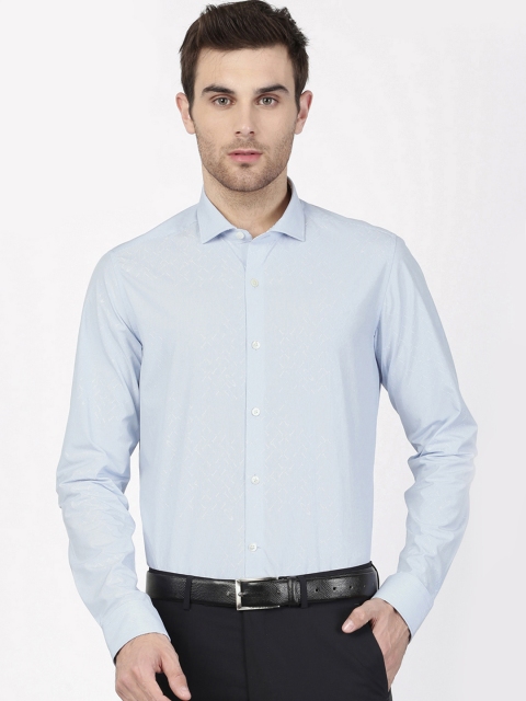 

SIMON CARTER LONDON Men Blue & White Slim Pins & Needles Jacquard Formal Shirt