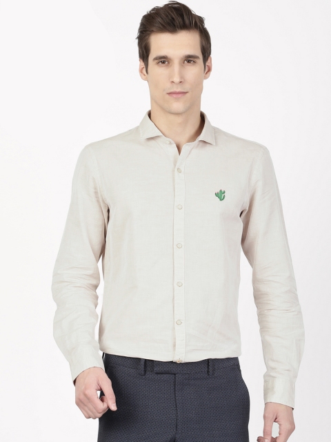 

SIMON CARTER LONDON Men Beige Cotton Linen Modern Regular Fit Smart Casual Shirt