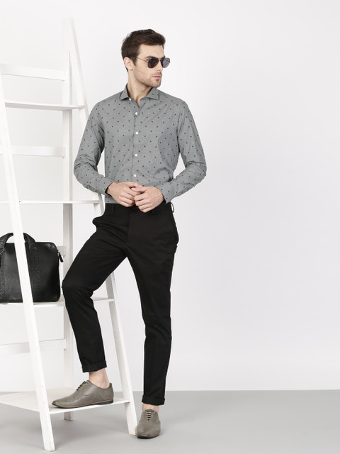 

SIMON CARTER LONDON Men Charcoal Grey Slim Fit Printed Semiformal Shirt