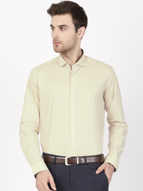 

SIMON CARTER LONDON Men Yellow & Blue Slim Fit Checked Formal Shirt