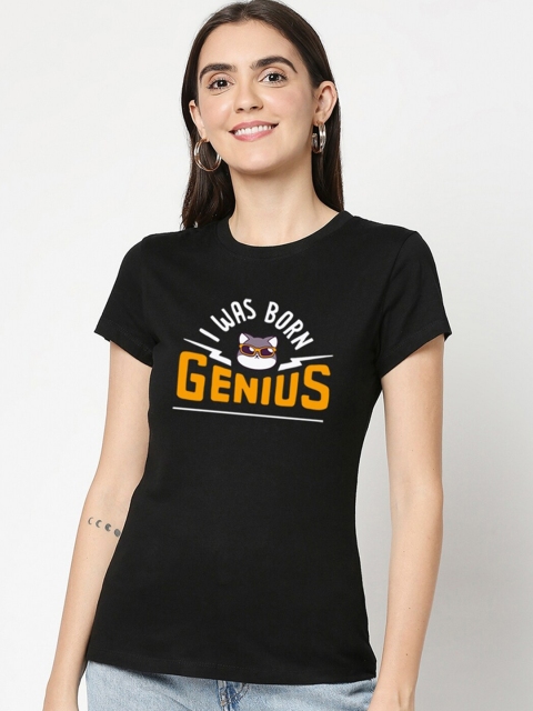 

Bewakoof Women Black Typography Printed Slim Fit Cotton T-shirt