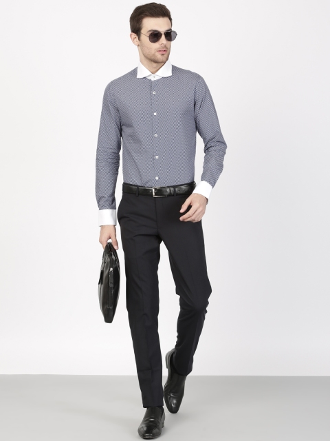 

SIMON CARTER LONDON Men Blue Slim Dragonflies Print Banker Collar Formal Shirt