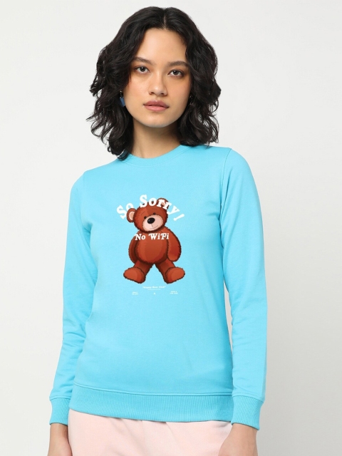 

Bewakoof Women Blue Printed Cotton T-shirt