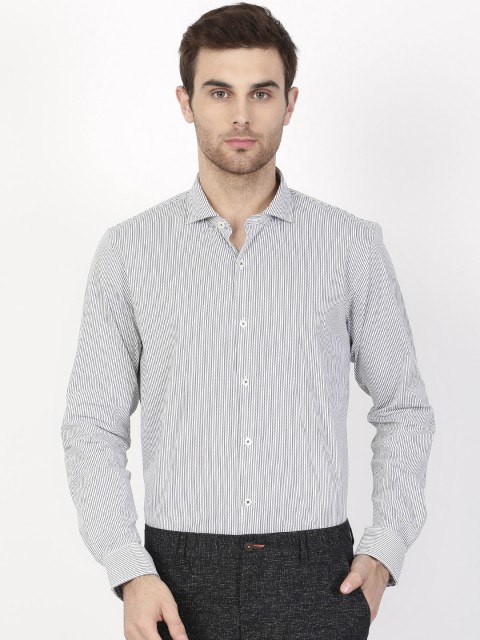 

SIMON CARTER LONDON Men White & Grey Modern Regular Fit Striped Smart Casual Shirt