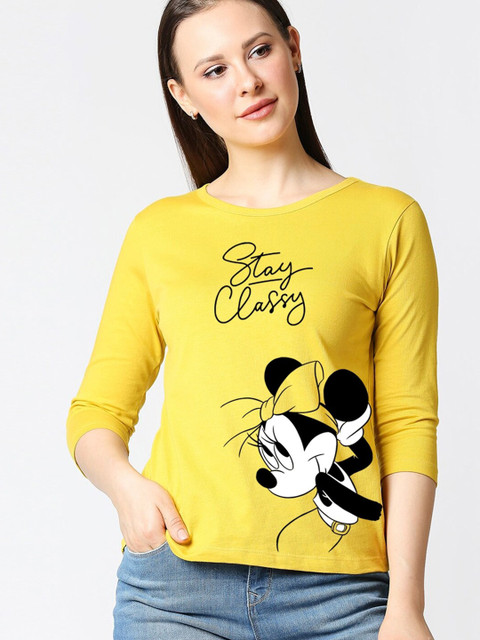 

Bewakoof Women Yellow Printed Cotton T-shirt