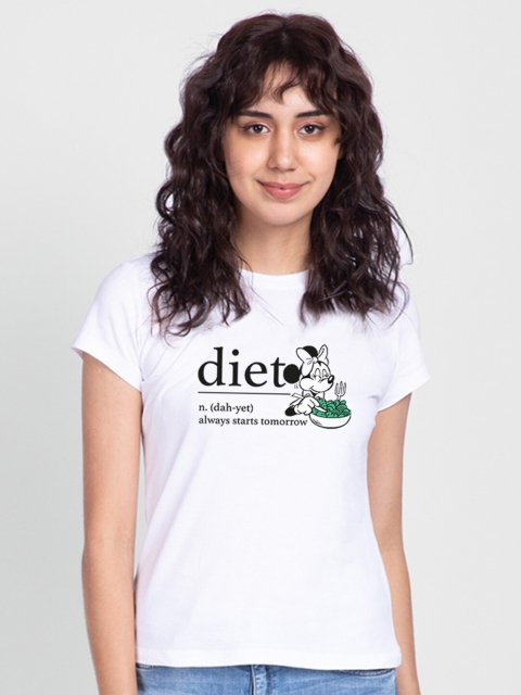 

Bewakoof Women White Typography Printed Cotton T-shirt