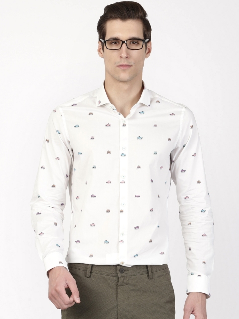 

SIMON CARTER LONDON Men White Car Print Slim Fit Formal Shirt