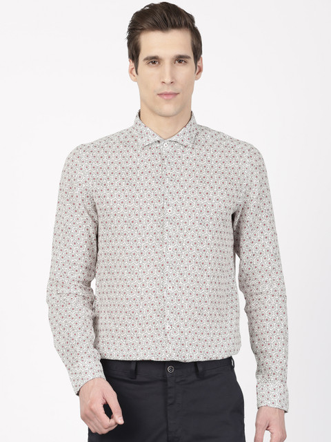 

SIMON CARTER LONDON Men Off-White & Grey Slim Fit Printed Casual Shirt