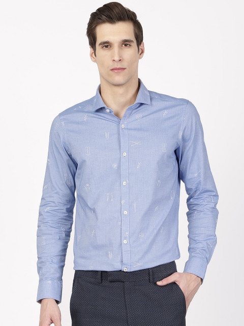 

SIMON CARTER LONDON Men Blue Slim Gardening Tools Embroidered Leisure Shirt