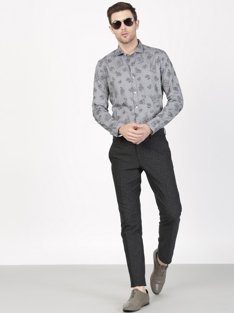 

SIMON CARTER LONDON Men Grey Slim Fit Camera Embroidered Casual Shirt