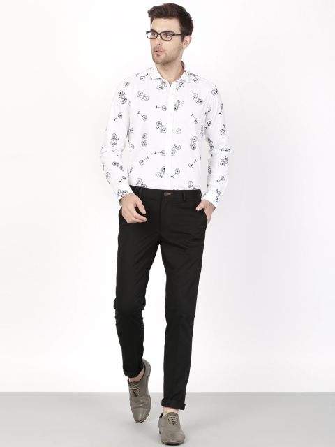 

SIMON CARTER LONDON Men White Slim Cycle Motifs Embroidered Oxford Leisure Shirt