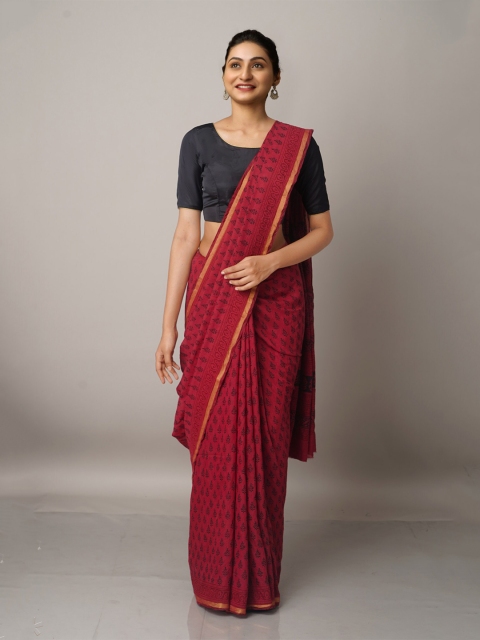 

Unnati Silks Pink & Black Ethnic Motifs Zari Chanderi Saree